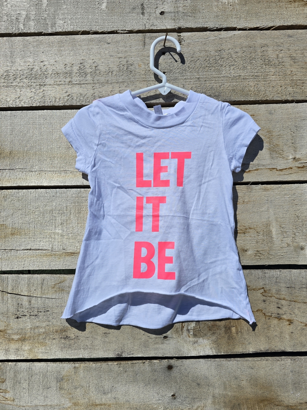 Girls White Short-Sleeve Tee with Pink 'LET IT BE' Graphic